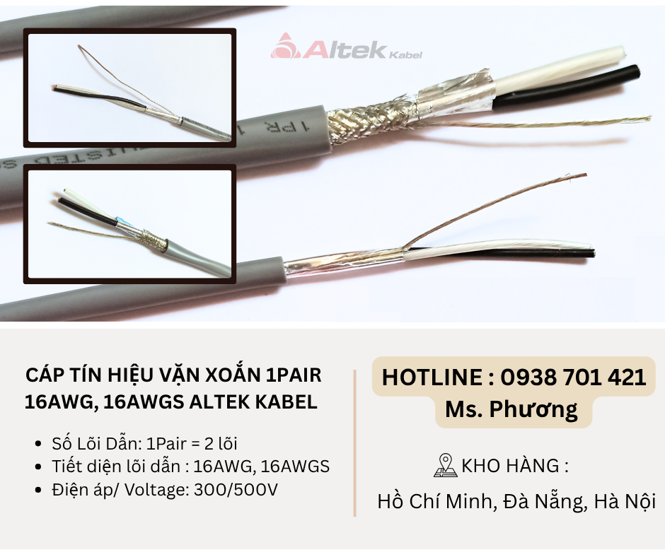 Cáp tín hiệu vặn xoắn 1Pair 16AWG, 16AWGS Altek Kabel Đà Nẵng, Hà Nội, Hồ Chí Mi